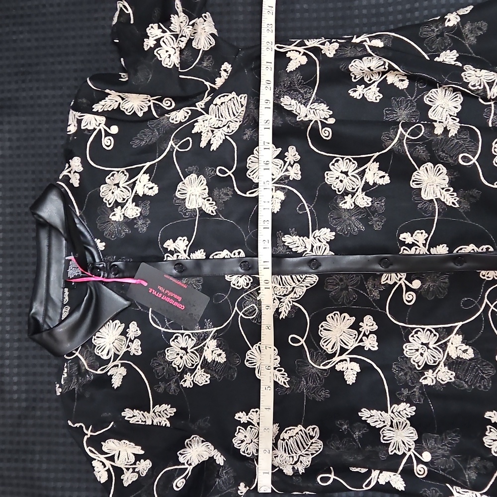 Midnight Velvet, High Low, Tunic Top, Sheer , Embroidered Floral Pattern, Black - Picture 9 of 12